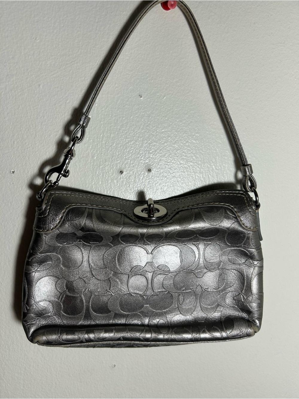 Coach Silver Signature Jacquard clutch Shoulder Bag